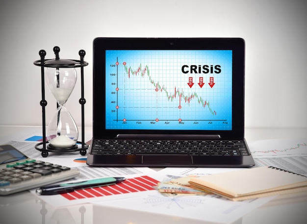 Crisis chart on screen laptop