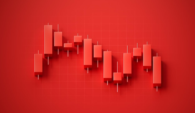 Crisis investment business stock market on red candlestick 3d background with down financial trade graph or global economy money price finance chart and economic crash recession currency sale diagram