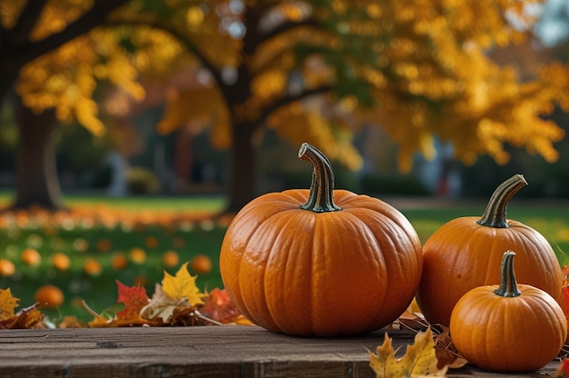 Crisp Autumn Air and Scenic Pumpkins on Vibrant Background