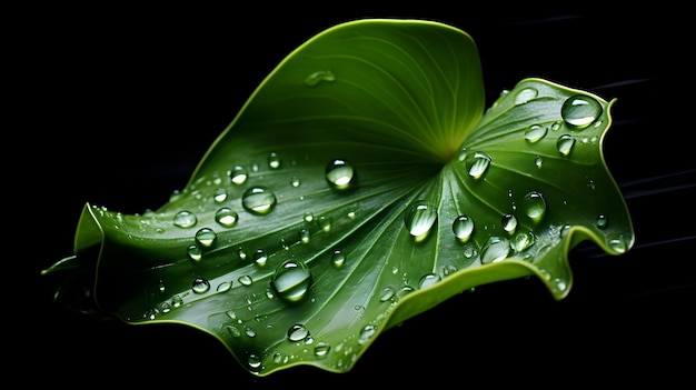 Crisp Botanical Leaf with Dazzling Dew Droplets on a White Background