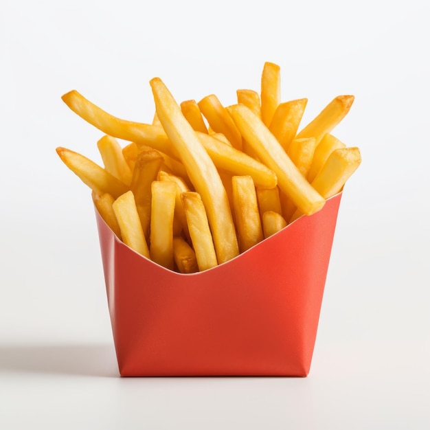 Crisp And Clean French Fries In Red Container Softbox Lighting