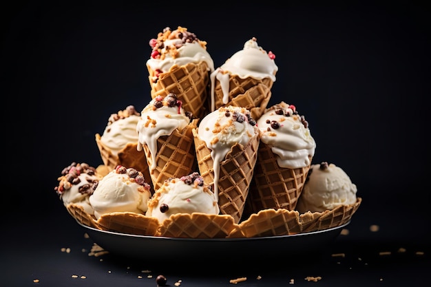 Crisp Ice Cream Cones Stacked in a Waffle Cone Holder