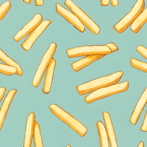 Photo crisp and inviting french fries seamless pattern on a pastel green background