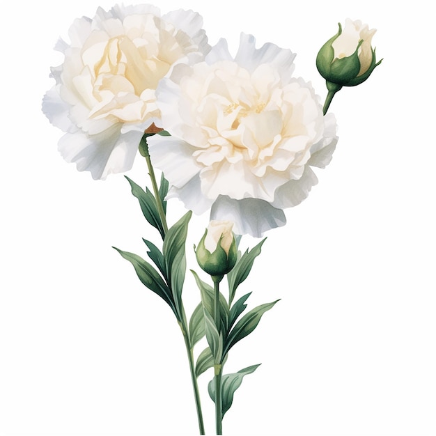 Photo crisp white and dark white watercolor carnation