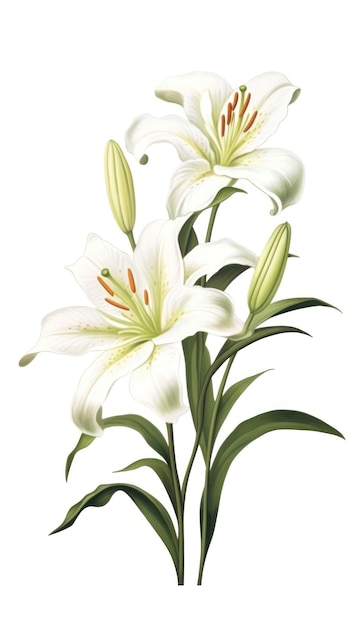 Crisp White Lily Bundle in Contemporary Style Isolated on Watercolor Background Generative AI