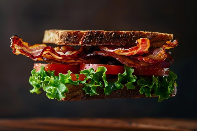 Photo crispy bacon fresh lettuce and juicy tomato stacked in a perfectly toasted blt sandwich