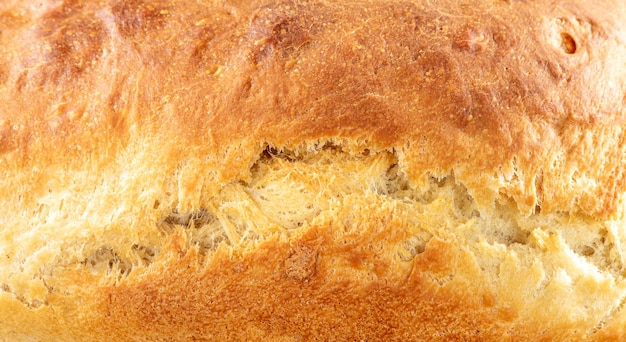 Crispy baked crust of Ukrainian white bread closeup