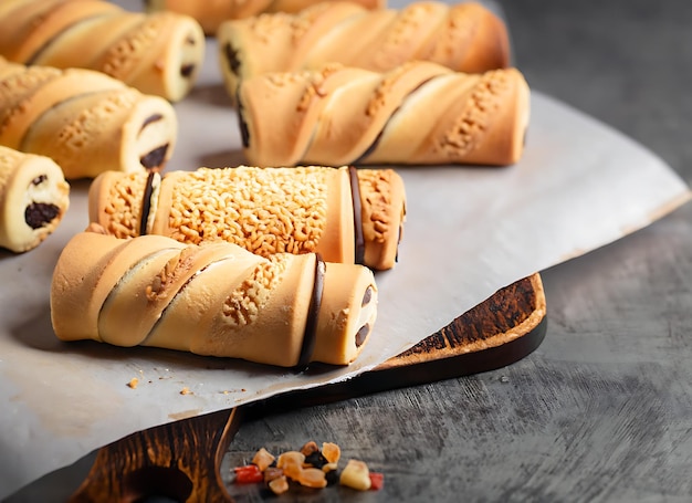 Crispy Biscuit Roll in the kitchen table professional food photography