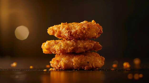 Photo crispy chicken tenders with golden honey mustard dipping sauce on tabletop