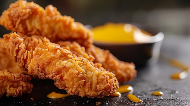 Photo crispy chicken tenders with golden honey mustard sauce image