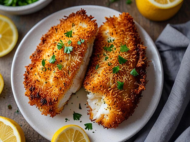 Crispy Cod Fish Fillet with Panko Coating Air Fryer Basket Presentation