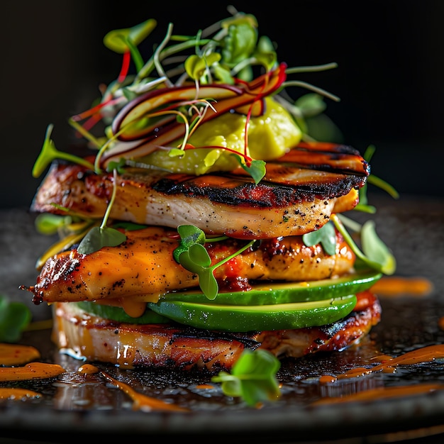 Crispy and colorful Grilled Chicken Sandwich with vegetables