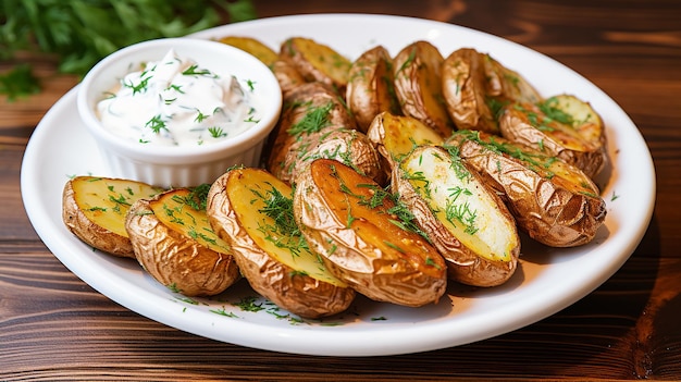 Crispy Comfort Baked Potatoes with Yoghurt Dip