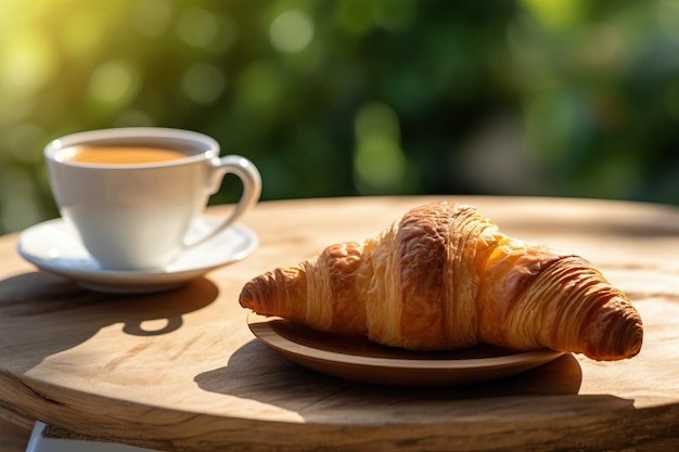 crispy croissant with cup of black coffee