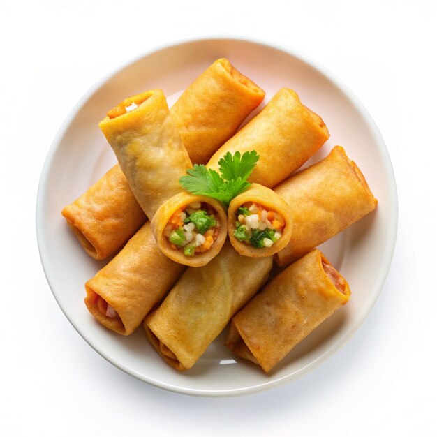 Crispy egg rolls on white background golden crunchy eggrolls appetizer fried