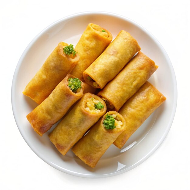 Crispy egg rolls on white background golden crunchy eggrolls appetizer fried