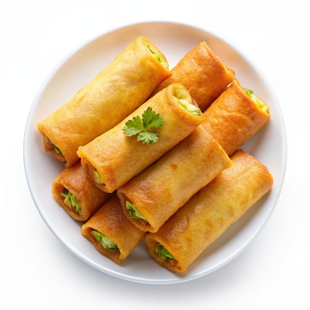 Crispy egg rolls on white background golden crunchy eggrolls appetizer fried