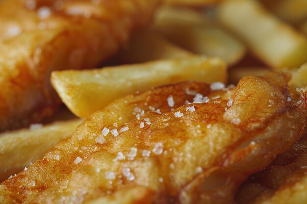 Photo crispy fish and chips served with lemon wedges and tartar sauce on a rustic plate