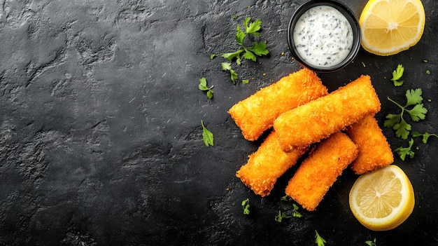 Photo crispy fish sticks with lemon and parsley