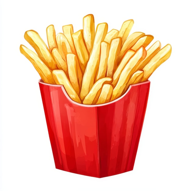 Photo crispy french fries in red paper box clipart illustration