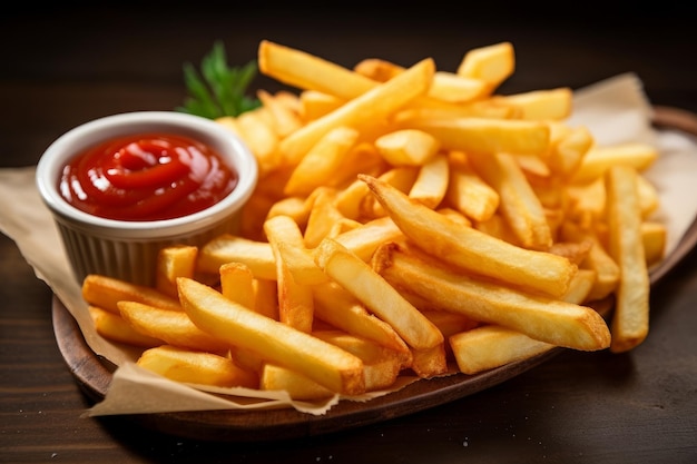 Crispy french fries with ketchup