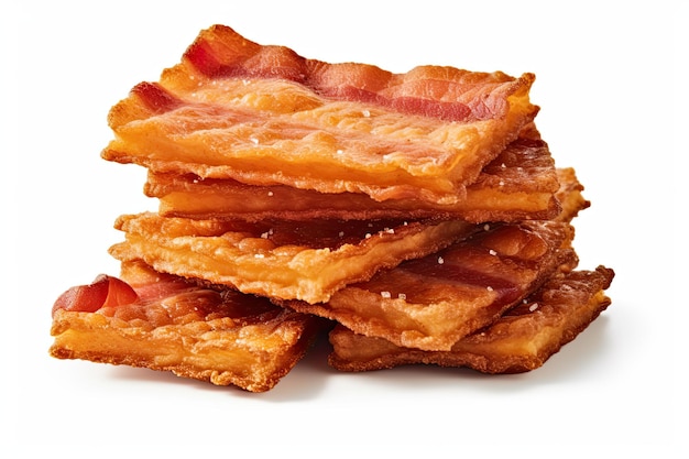 Crispy Fried Bacon Strips On White Background