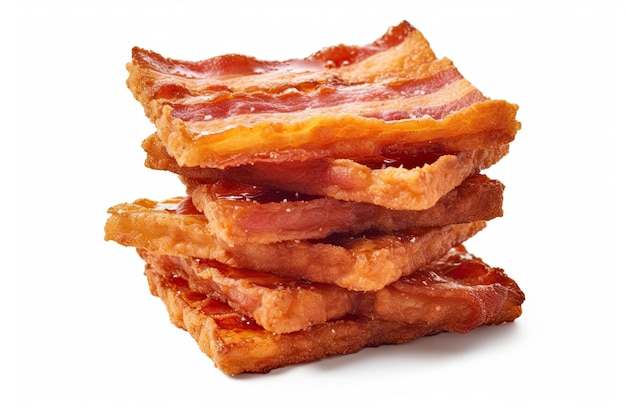 Crispy Fried Bacon Strips On White Background