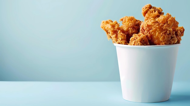 Crispy fried chicken in a paper cup on blue background Generative AI illustrations