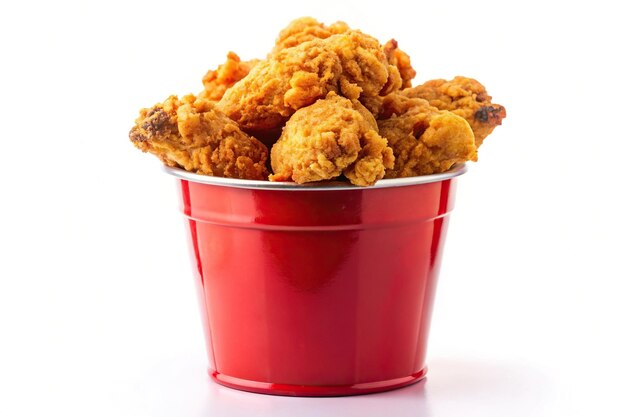 Crispy fried chicken in red bucket isolated on white silhouette