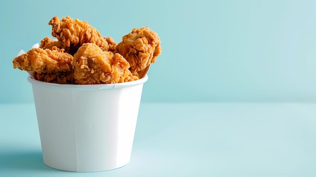 Crispy fried chicken in a white cup on blue background Generative AI illustrations