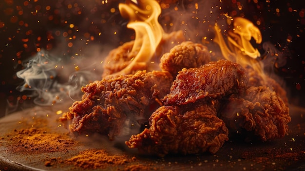 Crispy Fried Chicken Wings on Fire