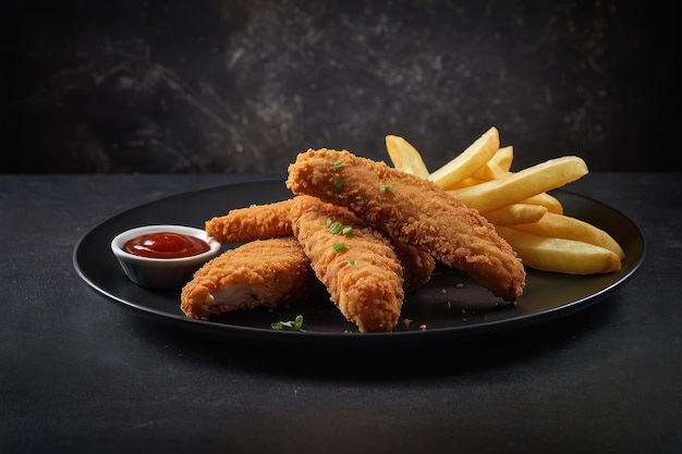 Crispy Fried Chicken with Dip on Wooden Table