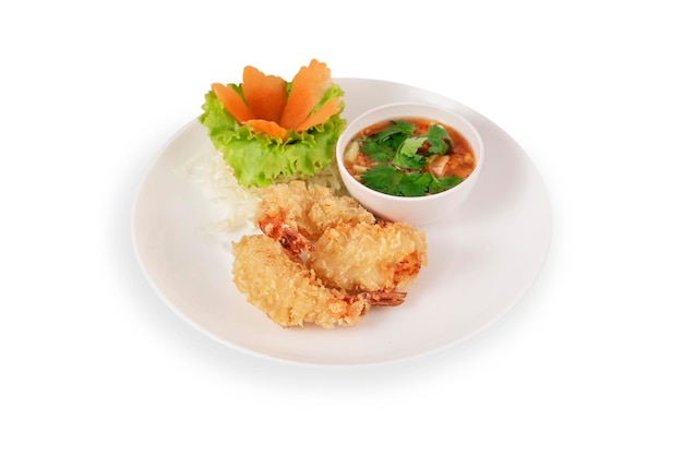 Crispy fried shrimp served with fresh vegetable and delicious sauce