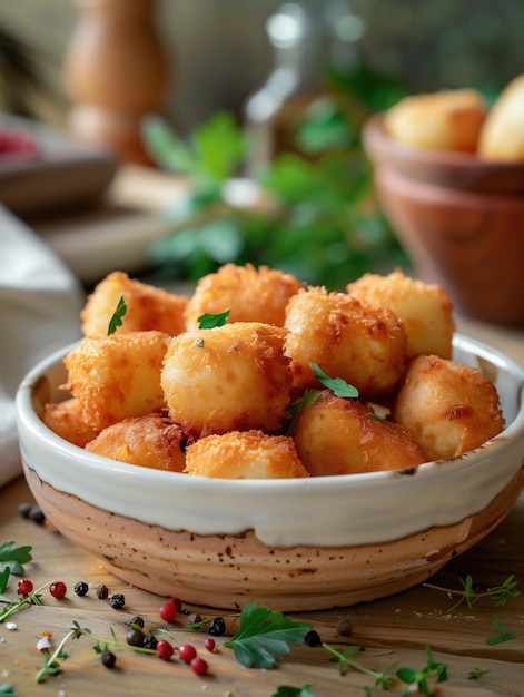 Crispy Golden Croquetas on Rustic Beige Background Traditional Spanish Tapas