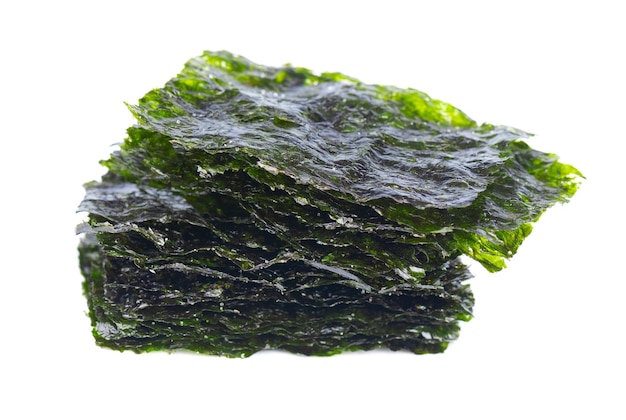 Crispy nori seaweed isolated on white background Japanese food nori Dry seaweed sheets