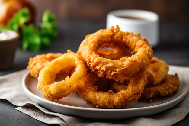 Crispy onion rings in restaurant digital art illustration