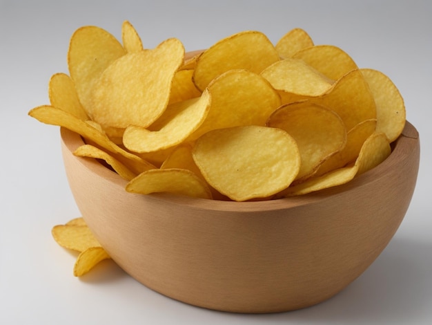 Crispy Potato Chips in a White Bowl Savory Snack Delight Ai image