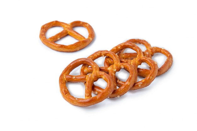 Crispy pretzels isolated on a bright background