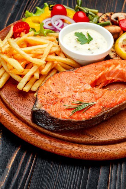 Crispy roasted salmon steak