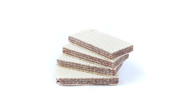 Crispy wafer with chocolate filling isolated on white background