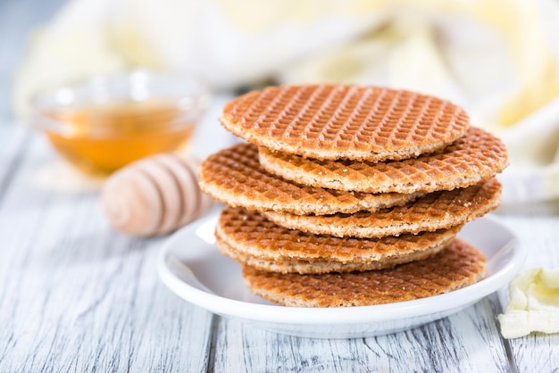 Crispy Waffles filled with honey