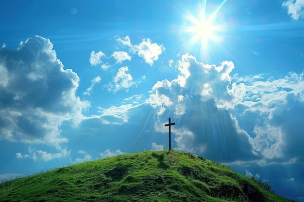 Cristian cross on top of a green hill