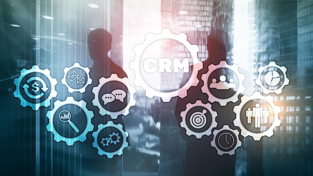 CRM Customer relationship management system concept on abstract blurred background