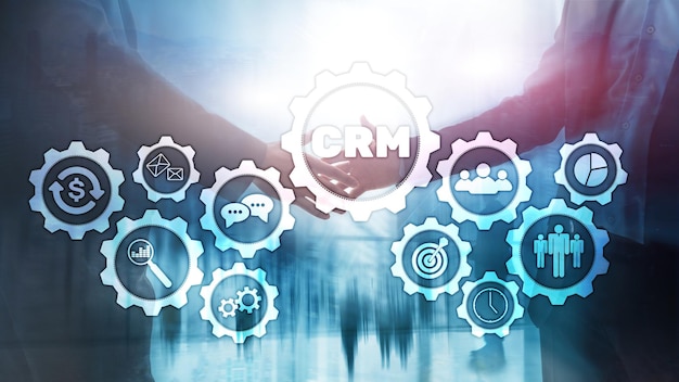 CRM Customer relationship management system concept on abstract blurred background