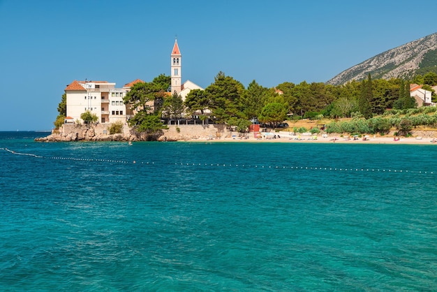 Croatia Brac island Bol Beautiful view of Dominician monastery and Martinica beach on Adriatic sea