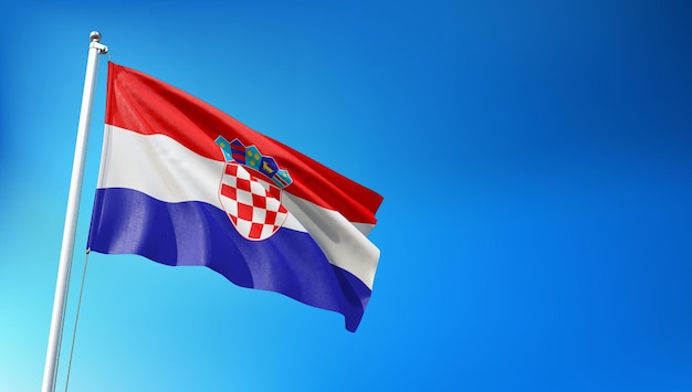 Croatian Flag Flying on Blue Sky Background 3D Render