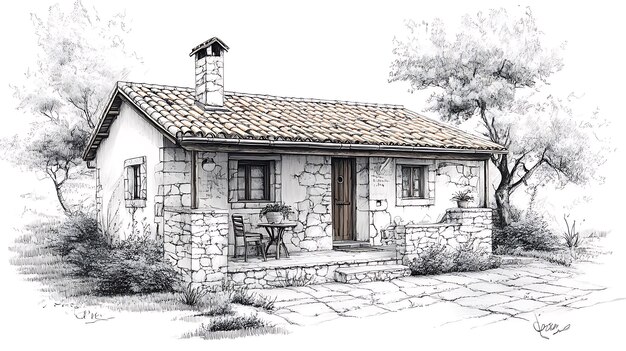 Photo croatian rural home mediterranean style detailed drawing