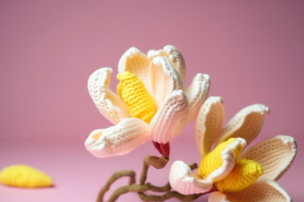 A crochet flower made by the knit company