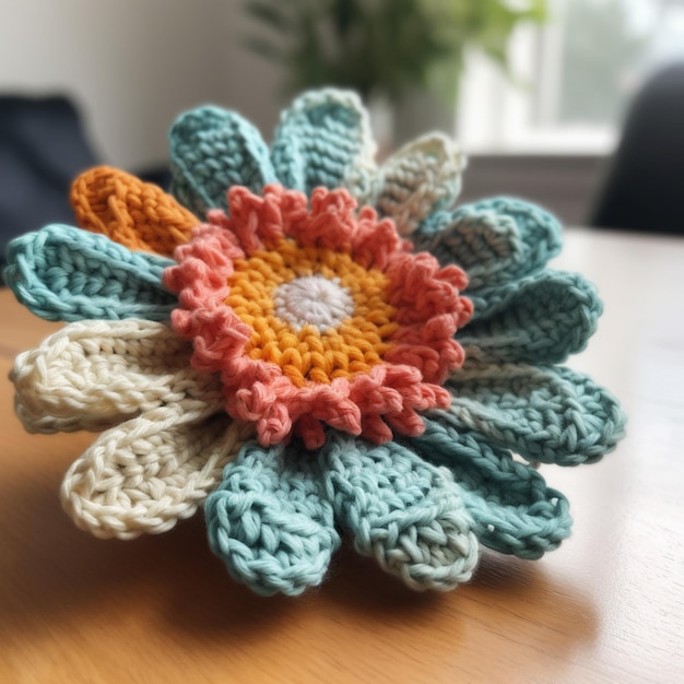 A crochet flower that is made by the crochet flower company.