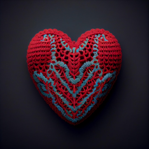 Crocheted heart love crochet and knitting 3d render